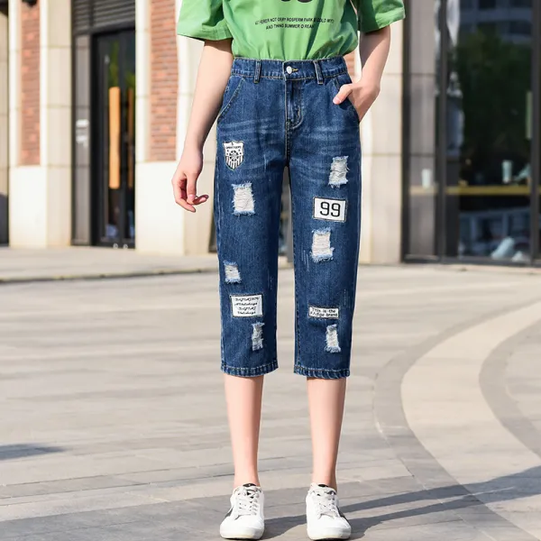머머다 여자 루즈핏 얇은 7부 데님 찢청 배기 팬츠 바지20 Lku20 591910293264