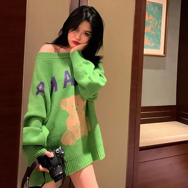 큐브리빙샵 이상적인 바나나 니트 남녀 커플 루즈핏 긴팔 여성 후드