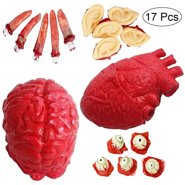 XOYO 할로윈 바디 파트 17피스 피비린내 나는 가짜 인간 장기 인공 심장 뇌는 손가락 손가락 할로윈 파티 하우스 장식 할로윈 장난 트릭 장난감을 홍보한다, 상세페이지 참조