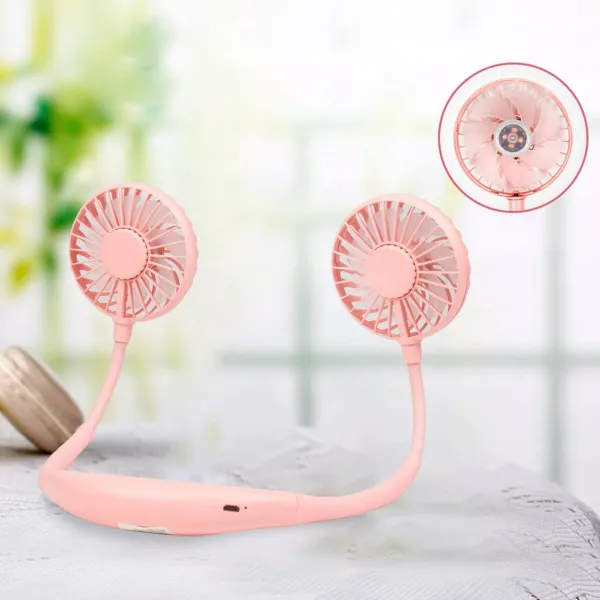 [소공원] 목선풍기 휴대용 선풍기 넥밴드 목걸이형 LED 미니, 핑크, neck band fan