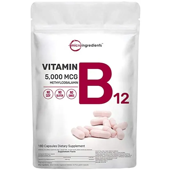 미량 성분 비타민 B12 메틸 코발라민 보충제 비타민 B12 캡슐 5 000 mcg 180 카운트 뇌 세포 및 신경 조직 지원 비 GMO