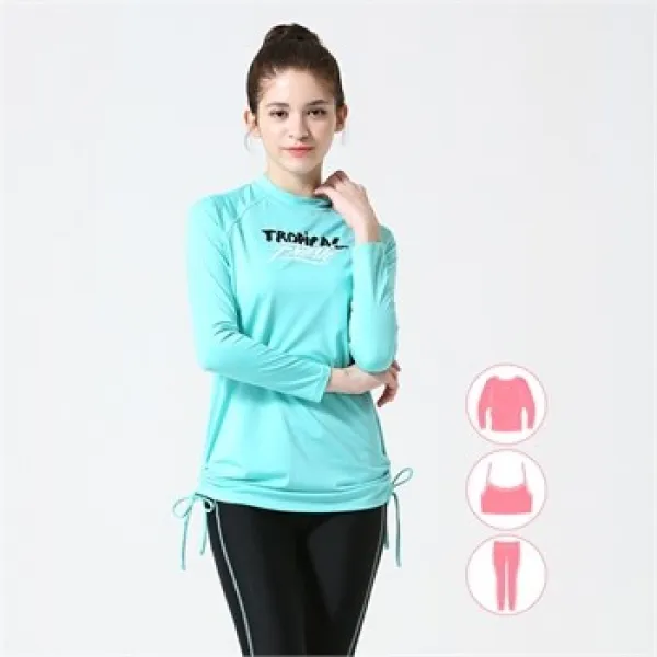 베이직엘르 여주니어 셔링 루즈핏 래쉬가드 3종세트 Bej S303t