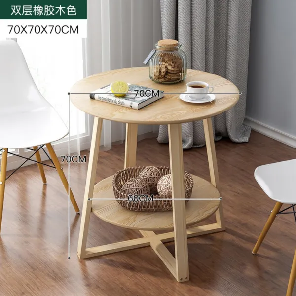 북유럽 원목 미니멀스타일 원형 티테이블 사이드테이블 더블 나뭇결 색 직경 70 높이 70cm