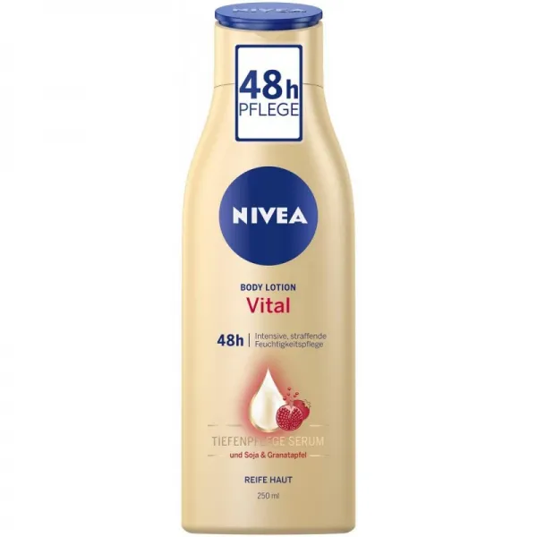 [독일] 니베아 바이탈 바디 로션 1팩(1 x 250ml) 집약적이고 단단한 콩 & 석류 성숙한 피부를 위, 단일상품