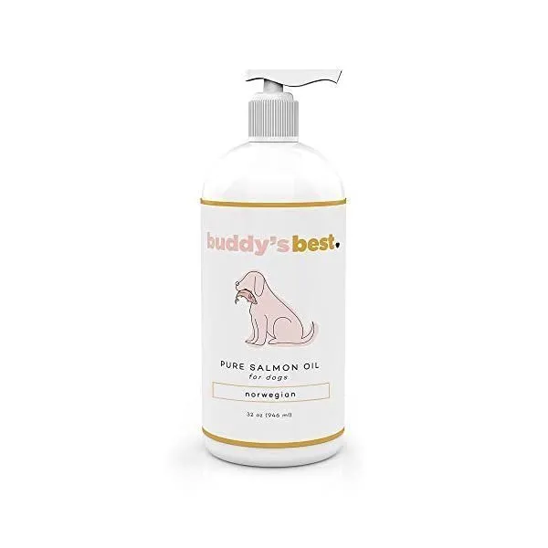 Buddy's Best 개를 위한 연어 오일 - 100% 순수 노르웨이어 사실상 무취 어유 - 개와 고양이를 위한 오메가-3 보충제 - 건강한 피부와 코트를 촉진 - 펌프 병에 들