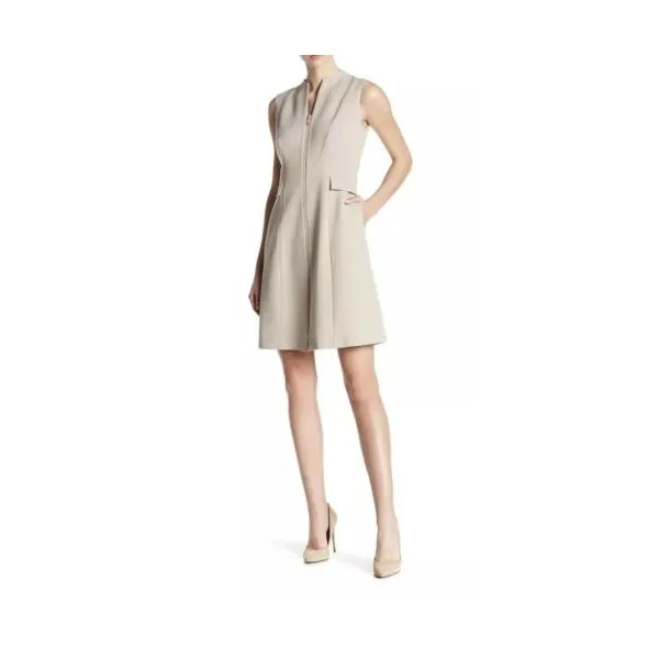 125694 NWT 라파예트 Lafayette 148 New York Sleeveless ZIP Front Carlina Wool 드레스 카키 6