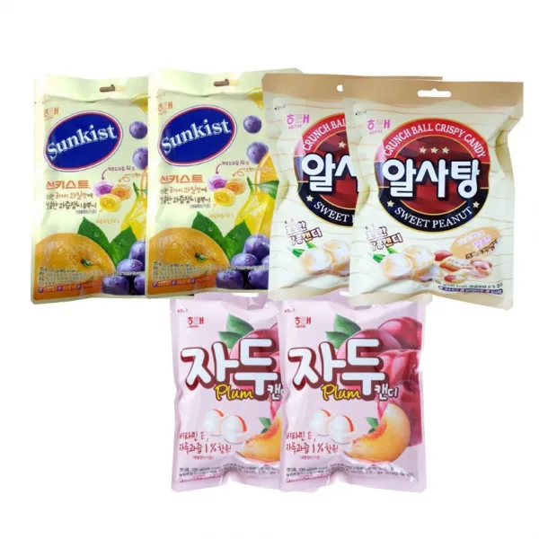 해태 썬키스트 사탕 125g x 2 알사탕 126g x 2 자두캔디 130g x 2 총 6개, 1세트