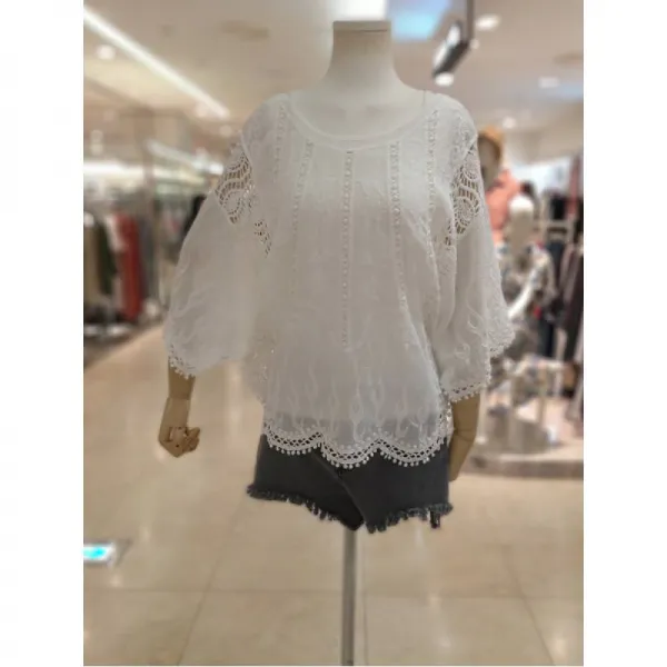 피렌비 HY [피렌비 HY] 2020 가오리소매 밑단수술 레이스 블라우스 GT-T005098D