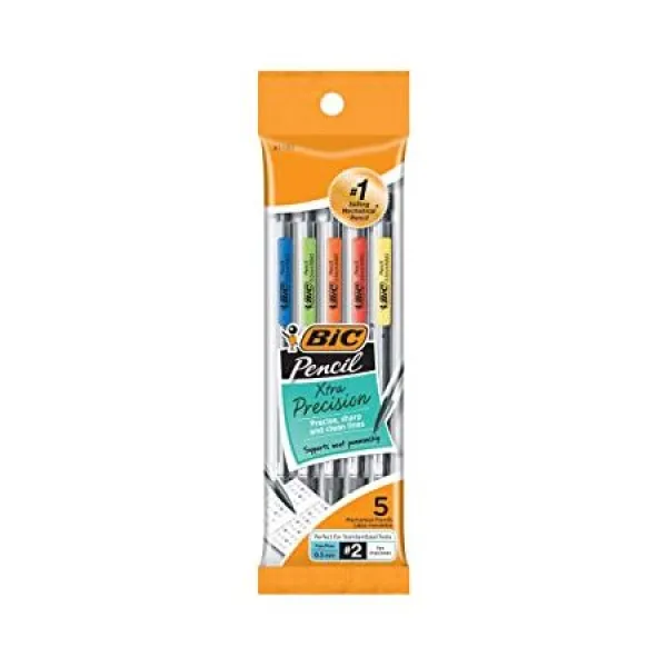 BIC 엑스트라 - 정밀 기계적인 연필 지우기 배럴 파인 포인트 (0.5mm) 5-카운트 9999992151546, One Size, One Color