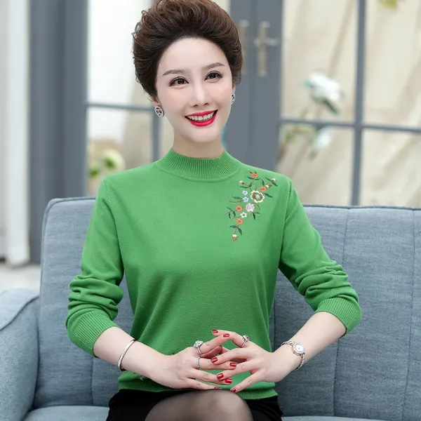해피타임 중노년층 여성 와이드 루즈핏 얇은 반목 스웨터 엄마 숏 이너티셔츠 긴 소매