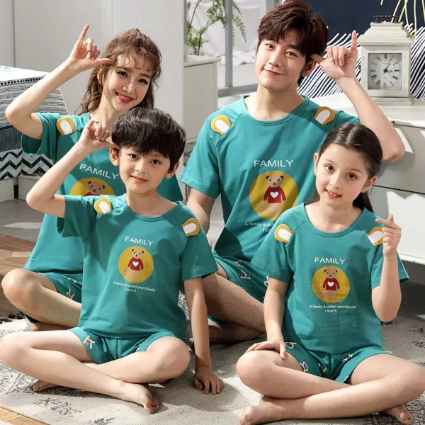 부모님잠옷 패밀리룩 온가족 일가 서너 순수하다 V면 남성 여성 여름 타입 반팔 에어컨 실내 2864123408, 16 야드 133-143CM65 근, 5525