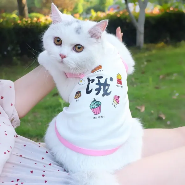 여름나시 여름옷 떨어지지않는 가필드 마오잉 런닝 숏 고양이가 있다 얇은 강아지 짧은 애완동물 펫 야옹 3853596486 개성 문자 배고프다