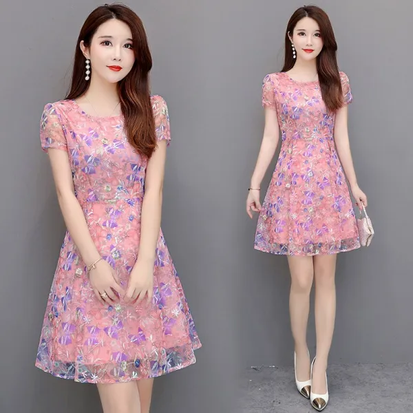 머머다 중년여성 엄마옷 레이스 망사 샤 쉬폰 여름 원피스06 SLE06 591925014494