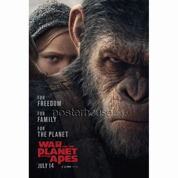 영화포스터(One sheet) 60X89cm - 혹성탈출: 종의전쟁 War for the Planet of Apes (Advance B), 프레임없음 전면코팅(반광택)