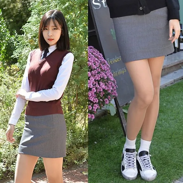 허리조절 스판 그레이 교복치마 교복 예쁜교복 스쿨룩 여고생교복 여자교복치마