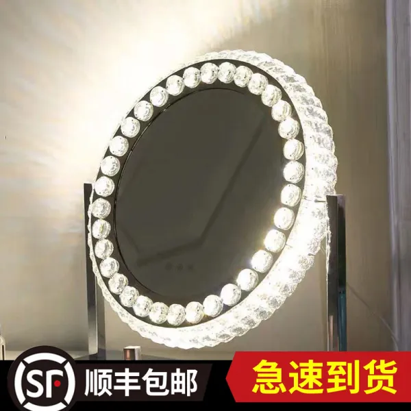 원형 스탠드 테이블 LED 하이Light 거울 화장거울 전구 분장실 스탠드 발광 여자친구선물 어버이날 선물, 직경40실버무극삼색광+충전형