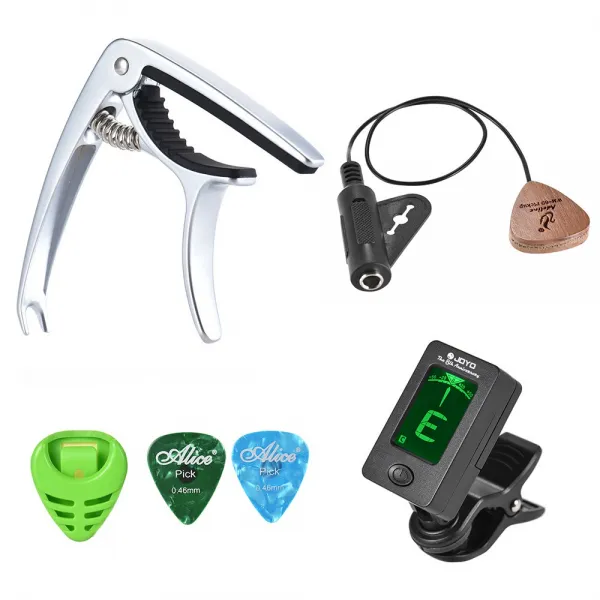 Weiketerui (배터리 제외) 기타 카포 튜너 2 카세트 패 (색상 랜덤) 픽업을 포함하는 TBC-01 액세서리 키트