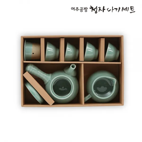 여주공방 35년장인 전통 청자 다기세트 다도세트 숙우 자사호 차판 다구 휴대용 차도구, 다탁없음