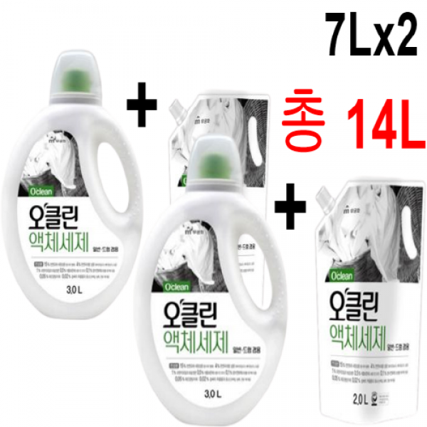 [몽둥이네마트] 오클린 액체세제 총 7L <용기 3L[1개] + 리필 4L[1.5X2개]> 일반 드럼 겸용 온가족 세제, 2개