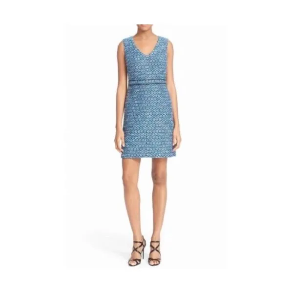 125732 NWT 0498 다이앤본퍼스텐버그 DVF DVF Leelou 블루 Tweed Career Shift 드레스 - Sz 12