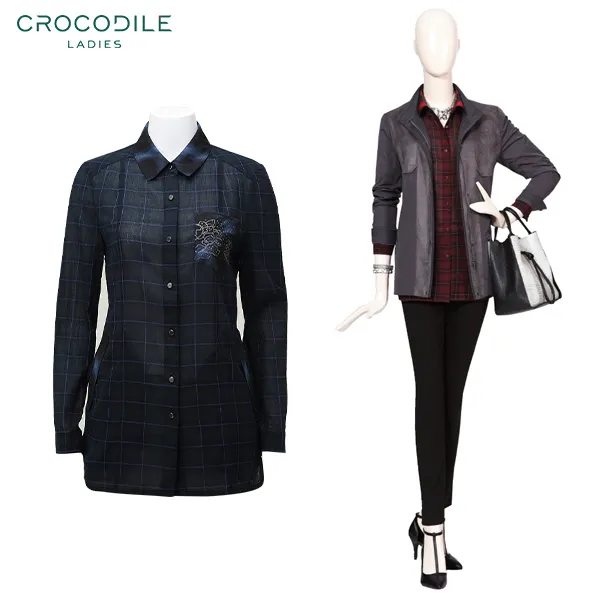 크로커다일레이디 스터드 펄 체크 셔츠 Cl6fbl107 