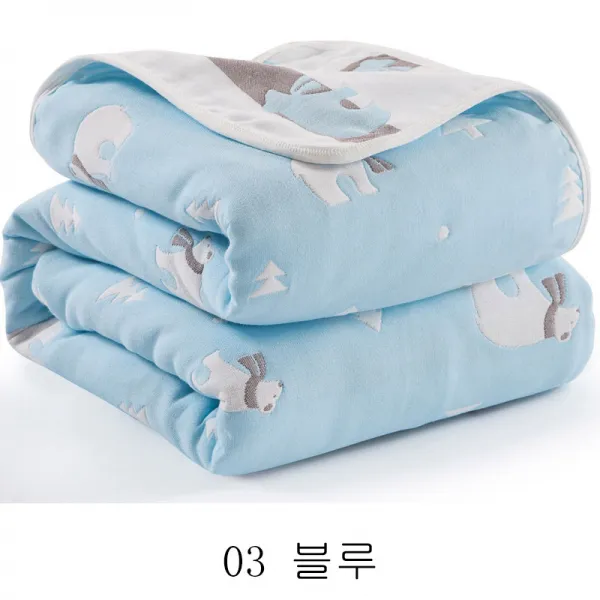 뉴타임즈3 면 6단 거즈 수건 순면 2인용 단일 수건 모포 여름 아기 아기 침식모포 여름 이불 Qh03 A25 03 블루 110*110cm 