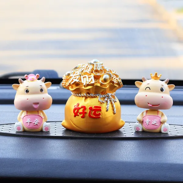 2021 신축년 무사고기원 새해 새차선물 귀여운 소모형 복주머니 피규어 장식품 차량용 인테리어 소품 차내부꾸미기, V