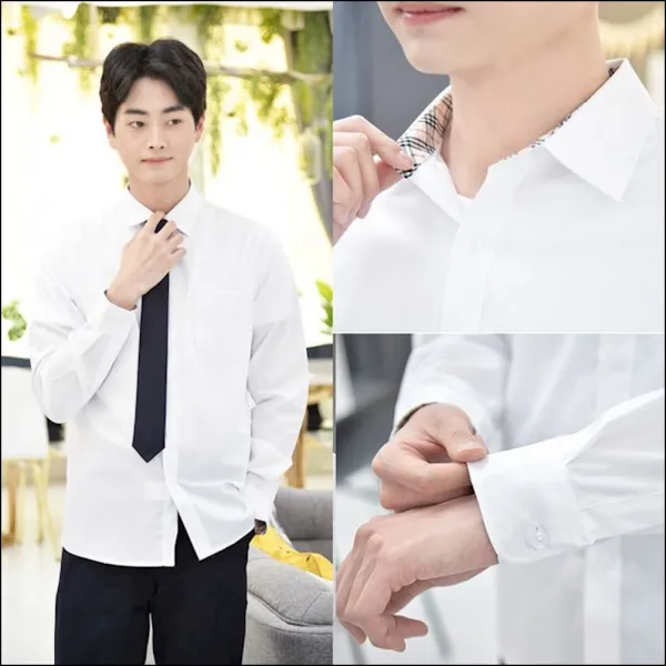 빅사이즈 고급 스판 와이셔츠 기본핏 ~4XL 교복남방 교복셔츠 교복와이셔츠 gyxg, 상세페이지참조(L)