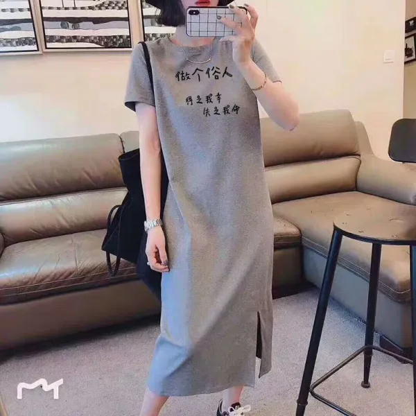 롱원피스 통통 오버사이즈 날씬해보이는 뱃살가려주는 여성원피스 여름시즌 여신 여성 2020뉴스타일 미들롱타입 치마