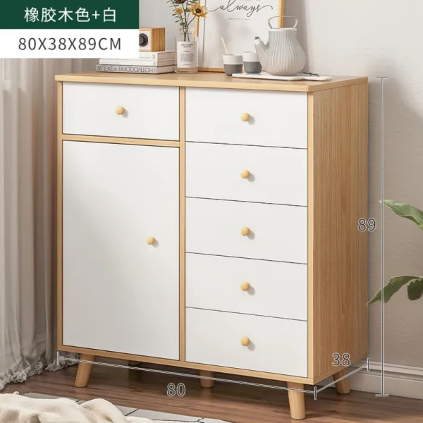 원목 조립 다기능 멀티 서랍장 벽 거실 옷장 침실 서랍 수납장 R.원터치 러버 우드 80x38x89cm + 조립