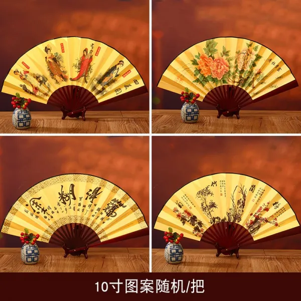 사택 부채 접선 중국풍 실크 능 견선 고풍 고전 대나무 공예선물, 10패턴 랜덤