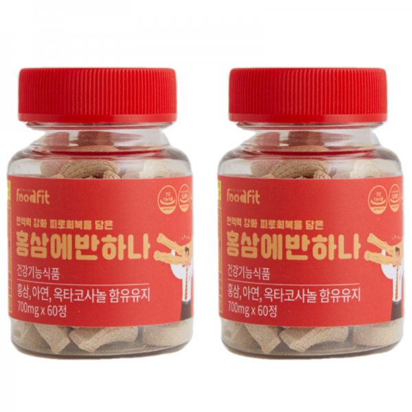 아연영양제 면역력영양제 남성 남자 활력 피로회복 홍삼에반하나 면역력강화 면역력증진 피로개선, 60정 x 2병