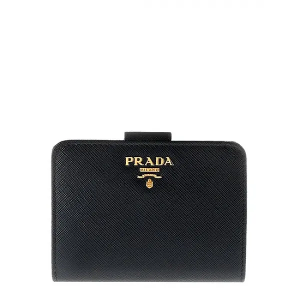  프라다 19fw 1ml018 Qwa F0002 블랙 플랩 금장로고 반지갑