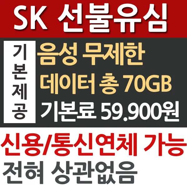 프리텔 선불유심 데이터무제한 SK 심카드 개통 무약정 한국 외국인 요금제, 1개