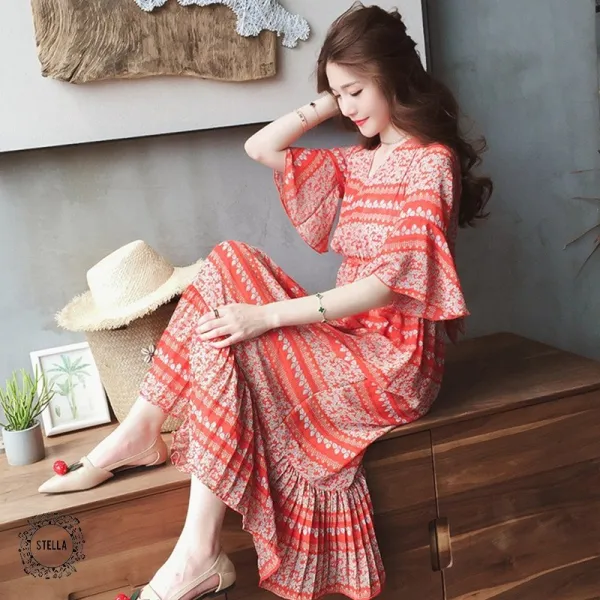 여성바캉스원피스 휴양지 여름신상반팔원피스 롱원피스 꽃무늬원피스 쉬폰원피스 비치웨어빅사이즈s15