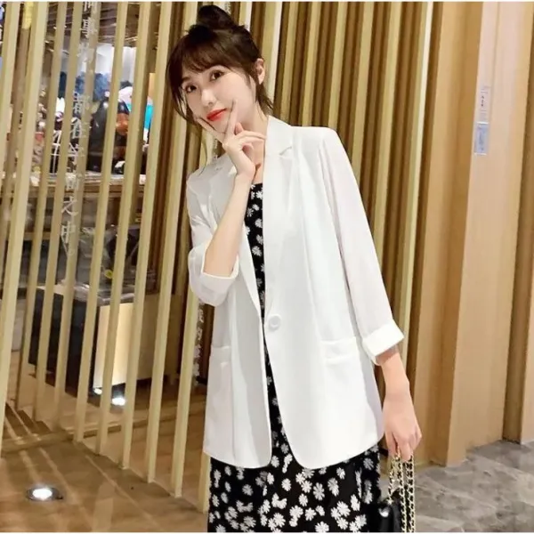 Momolatti 여성용 기초적인 블레이저 오버핏 자켓 스프링 얇은 부분