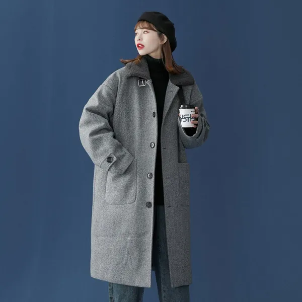 잡화상점 울하프코트 매니쉬 여성 단 겨울폼 두꺼운 하프기장 와이드 루즈핏 빅사이즈 모직물 트렌치코트