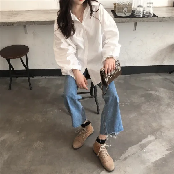가을옷 년 새 순백색 블라우스 여 겉옷 멋내 서양풍 학생 학원풍 트랙탑