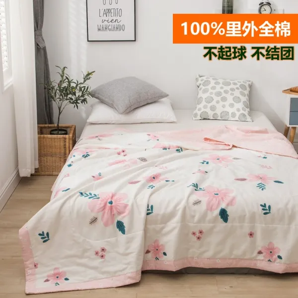 100 이외 전 면 여름 쿨링 이불 순면 에어컨 1인 2인용 워싱 가능 솜 얇은 봄 가을 핑크 플라워