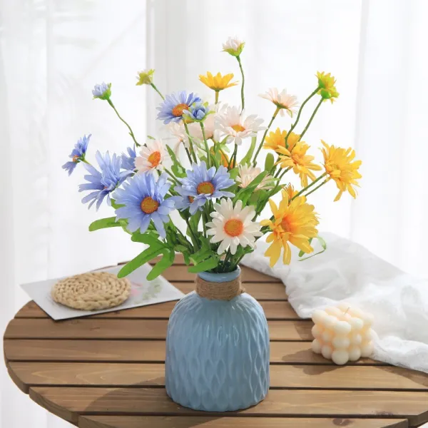 Mar.22 199번 노르딕 플라워 데이지 거실 Ins 식탁 꽃 장식 Tv 옆에 꽃다발 장식z 블 루 병 + 6 가지 혼 색 캐 모 마일