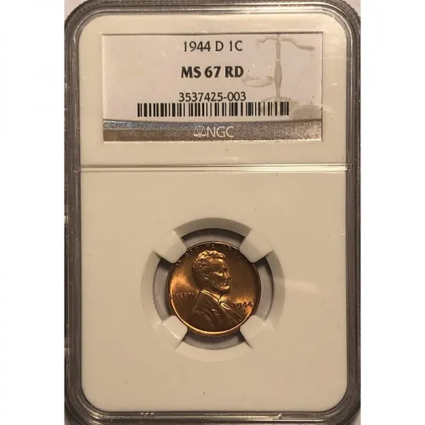1944 D Wheat WWII 방어율 동전 센트 MS67 RED NGC: