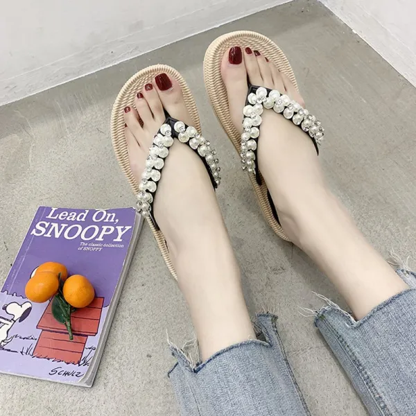 브엘세바 여성 명품 스타일 진주 꽃 장식 패션 슬리퍼 B1598 591891645436