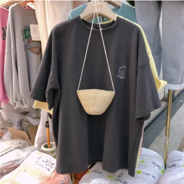 주디엘리 여성 스마일 루즈핏 여름 반팔 티셔츠 1+1