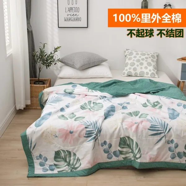 100 이외 전 면 여름 쿨링 이불 순면 에어컨 1인 2인용 워싱 가능 솜 얇은 봄 가을, 파초잎
