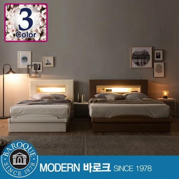 모던바로크 모리스 LED조명 퀸 평상형침대 / Q5, 아이보리