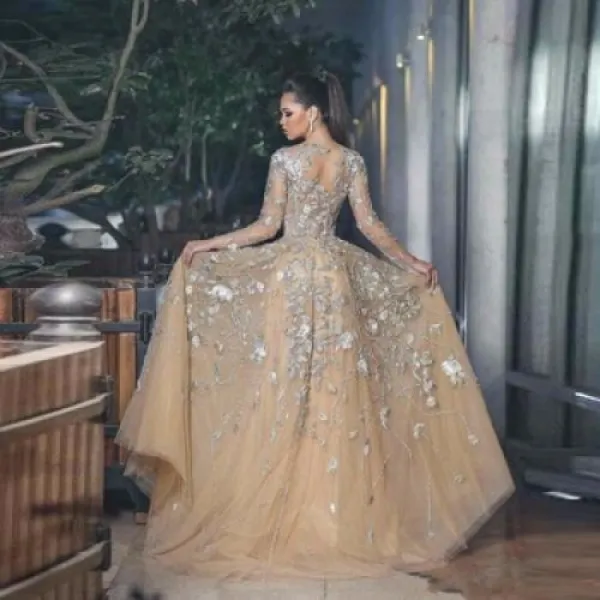 [해외] 로브 드 SOIREE 폭락 V 넥 APPLIQUES 이브닝 드레스 샴페인 파티 드레스 미식가 드레스 VESTIDO DE NOIVA