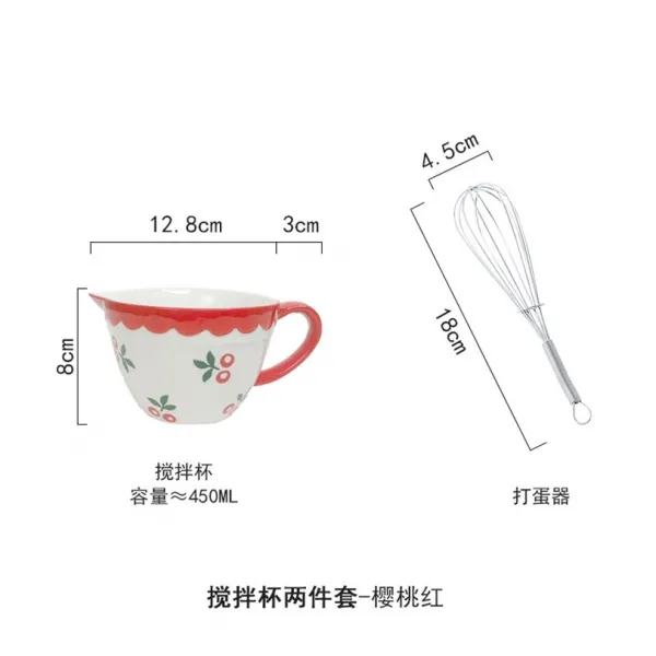 제이제이 도자기손잡이 말참견함 레드 물길을 끌다 가정용 뾰족한입 베이킹 찌다 계란컵 스몰자, 체리를 넣고 섞는다. 그릇 _계란 믹