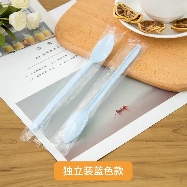 믹싱 비닐 플라스틱 일회용 주걱 긴 디저트 독립복 젖 티스푼 화선초 언 푸딩젤스, 타바스블루 독립복 1가방 100 즈