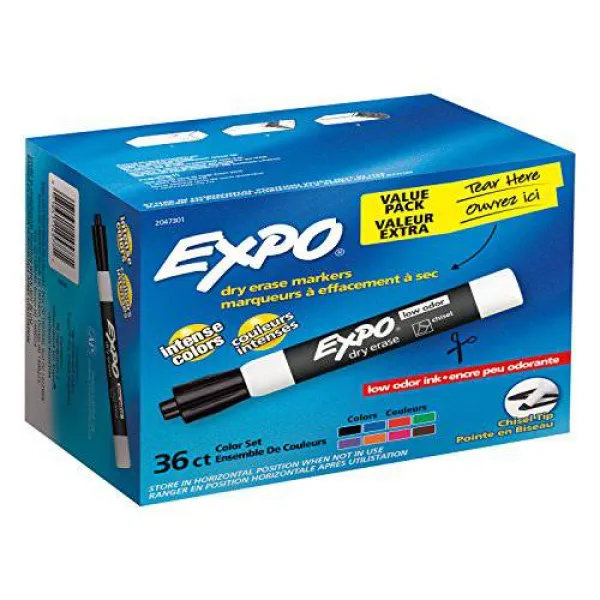 EXPO 저취 건식 소거 마커 끌 팁 다양한 색상 36 팩 EXPO Low-Odor Dry, 상세내용참조