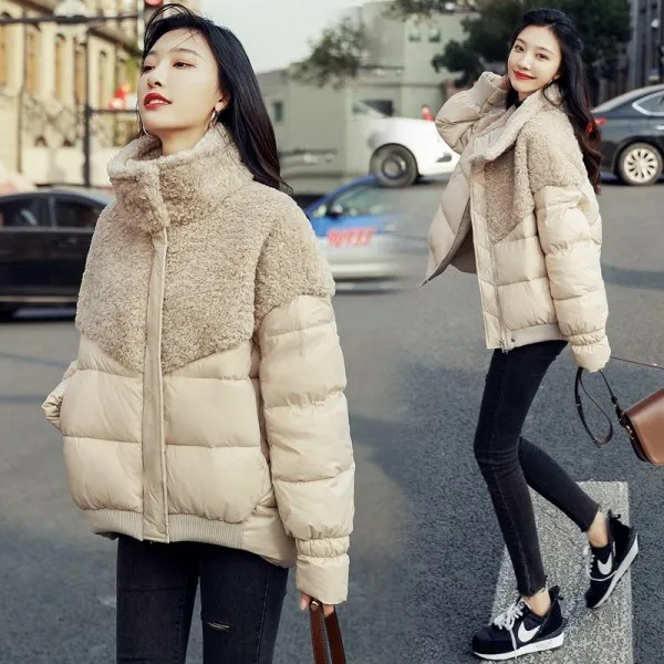 럭셔리 데일리룩 양털 레이어드 숏패딩